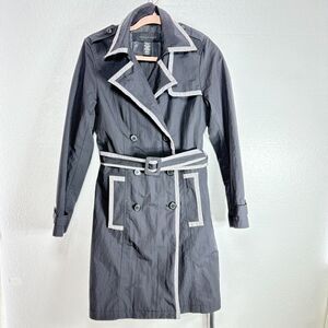Apostrophe Womens Trench Rain Coat Double Breasted Size Medium Black with Belt